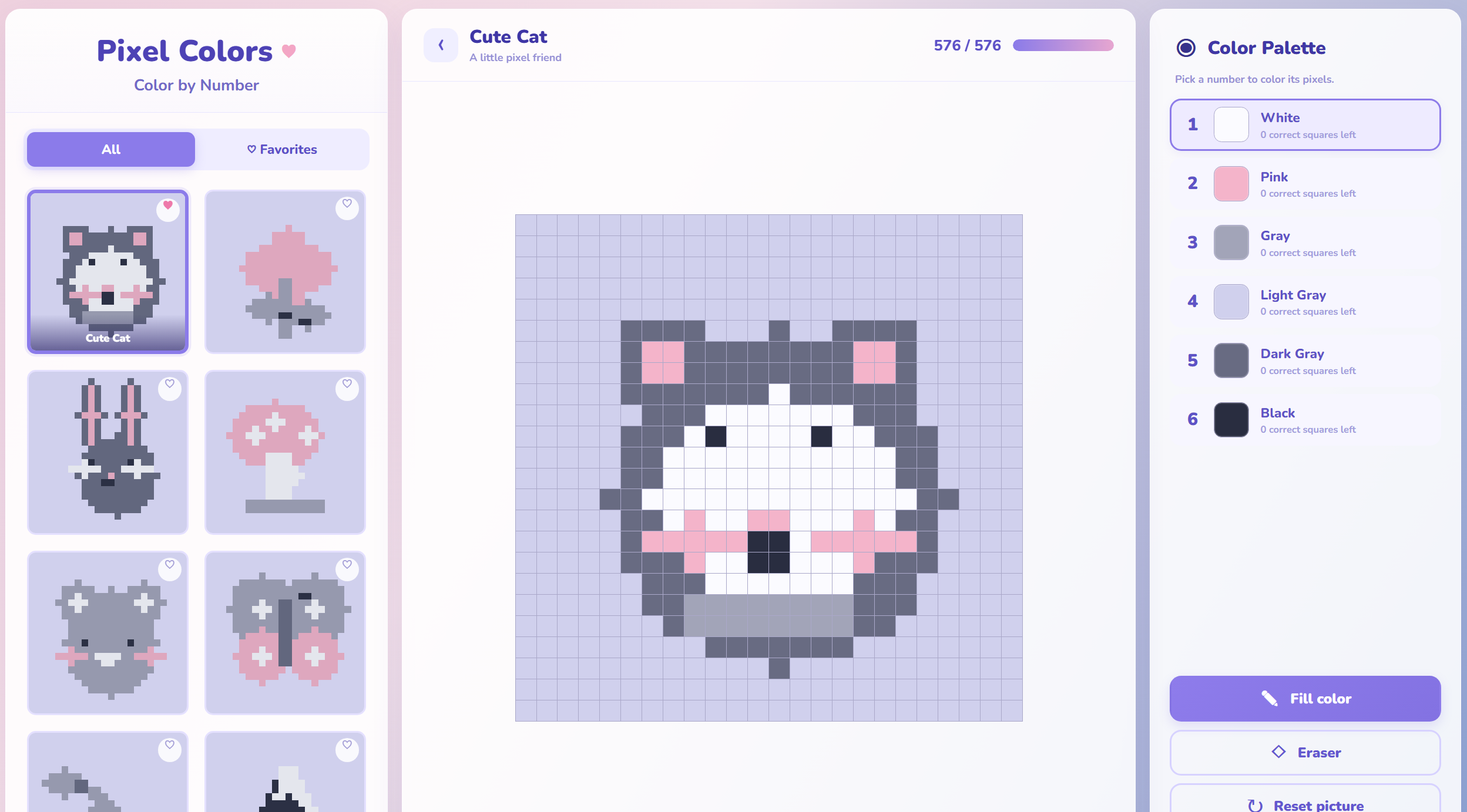 Screenshot of the Pixel Colors coloring game