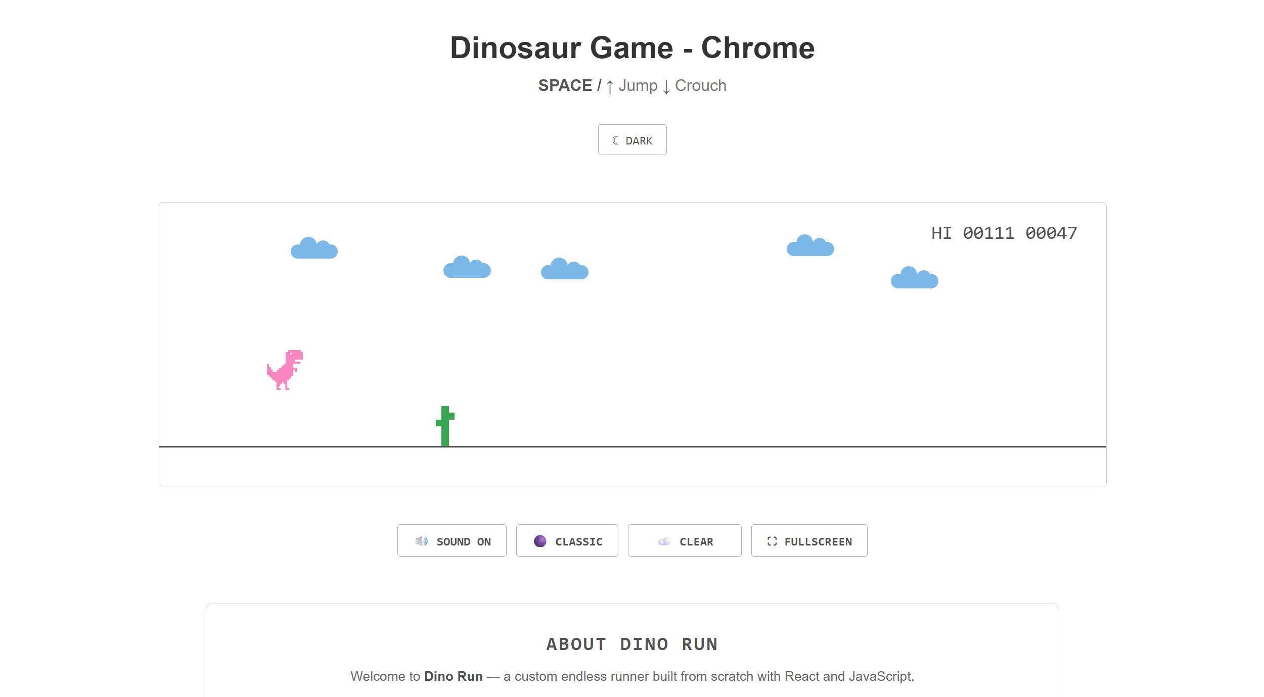 Screenshot of the Dino Run browser game
